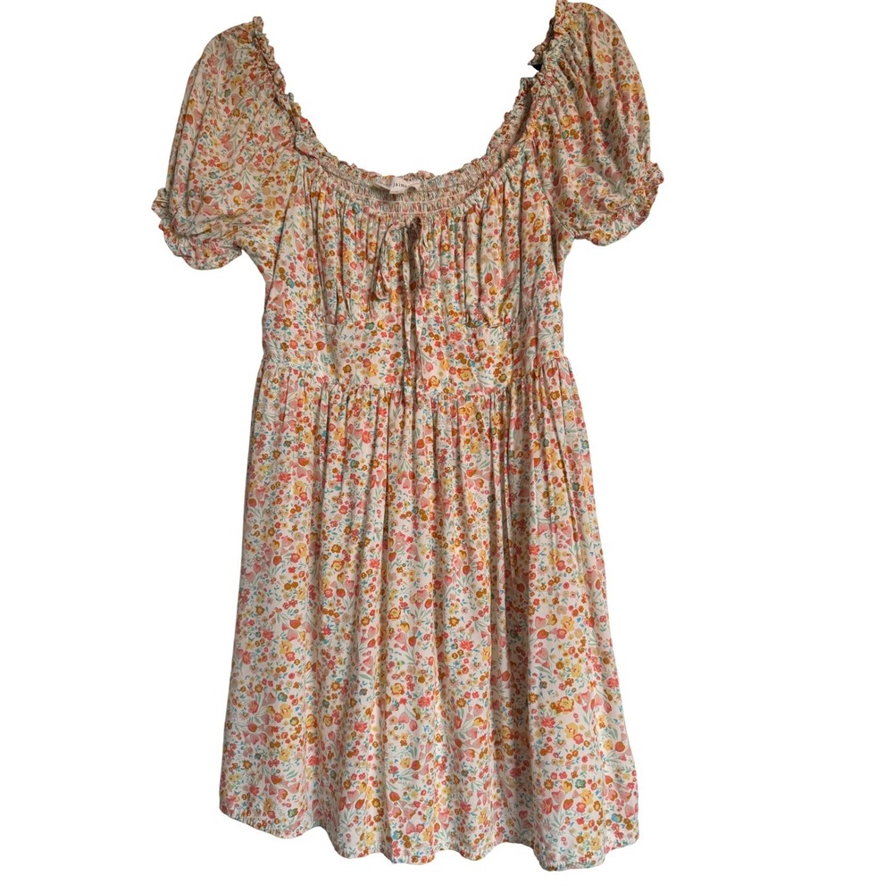 Cottagecore Feminine Coco + Jaimeson Floral Peasant Mini Dress Puff Sleeve Sz‎ M